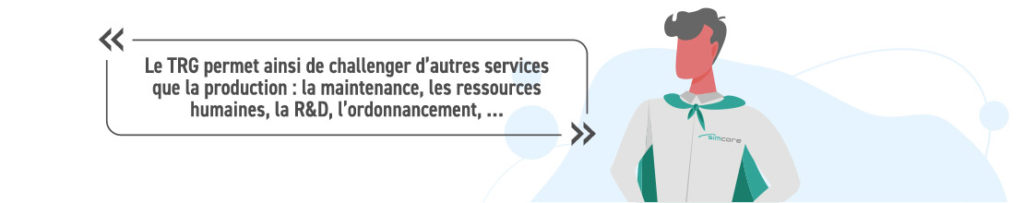 Le TRG permet ainsi de challenger d’autres services que la production : la maintenance, les ressources humaines, la R&D, l’ordonnancement, …